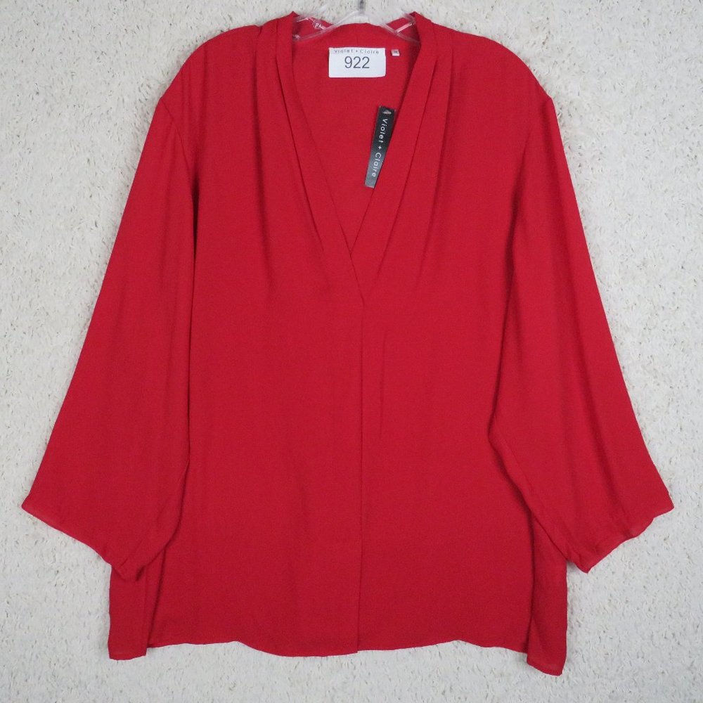 Violet + Claire* Women's 3/4 Sleeve‎ V-Neck Curved Hem Pullover Blouse~ Size 3X